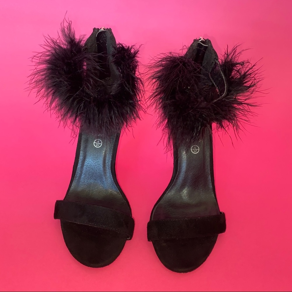 Feather strappy heels